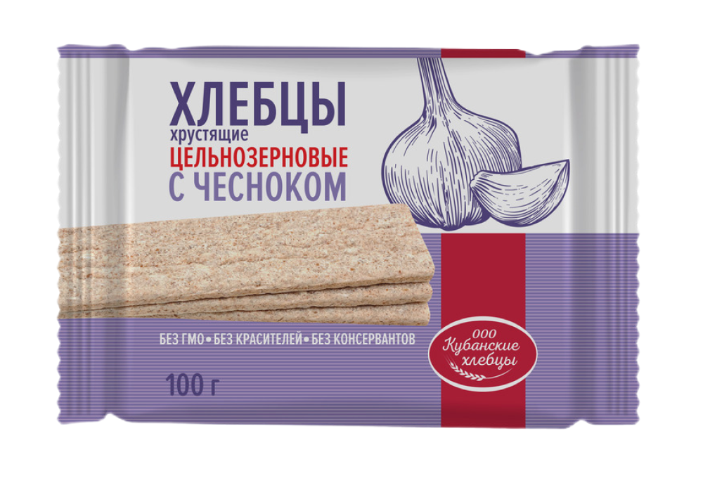 Хлебцы хрустящие цельнозерновые с чесноком, 100 г